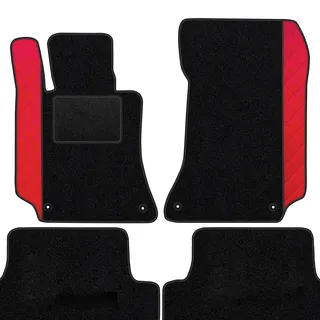 moto-MOLTICO Fußmatten Auto Velours Autoteppiche Schwarz Automatten | Set 4-teilig - Auffälliges Design - passend für Mercedes-Benz C-Klasse W204 2007-2014 (Rotes Muster)