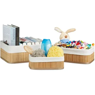 Relaxdays Regalkorb Set Bambus dreiteilig 32 x 12,5 x 22 cm braun