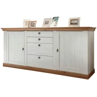 furn.design Sideboard Hemsby in weiß Pinie und Eiche Wotan Landhaus Kommode 210 x 91 cm