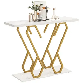 COSTWAY Konsolentisch, Marmor schmal, Metallrahmen in Schmetterlingsform Gold goldfarben