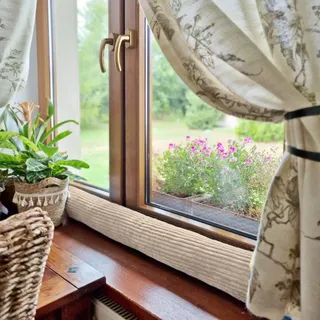 4L Textil Zugluftstopper Cord Durchzugstopper Windstopper für Türen und Fenster Luftzugstopper für Tür Türschlange Türrolle 100 cm (Beige, 100 cm)