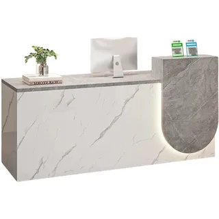 JQslycdmv Empfangstheke für Büro, Salon und Einzelhandel | Integrierte LED-Beleuchtung mit abschließbarer Schublade, Tastaturauszug und Aktenschrank(Grey – right,300cm)