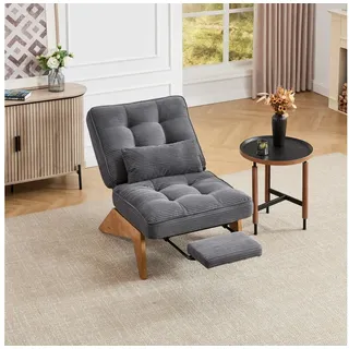 BlingBin Loungesessel Relaxsessel Polsterstuhl mit Fußstütze mit Lendenkissen und Holzbeinen (Ergonomischer Relaxsessel mit Massivholzbeinen, 1-St., Moderner verstellbarer rückenfreier Loungesessel aus Stoff), Relaxsessel aus Stoff für Wohnzimmer/Schlafzimmer/Studierzimmer grau
