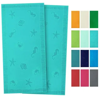 ZOLLNER Strandtuch - hautfreundliches und saugstarkes Handtuch in 100x200 cm - waschbar bis 60°C - Baumwolle in türkis - eingewebte Meerestiermotive - Oeko Tex® Zertifiziert