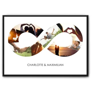 GRAVURZEILE Holzschild mit Foto Collage - Unendlichkeitszeichen personalisiert mit bis zu 8 Bilder und Namen - Geschenke für Frauen und Männer - Holzbild zum selbst gestalten für Sie & Ihn - Motiv 3