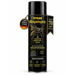 HYGAN Wespenspray 500 ml – Wespenspray zur gezielten Wespenabwehr mit Naturpyrethrum & Geraniol – Anti Wespen Spray für Rolladenkasten, Dachunterstand, Fenster, Terrasse & Balkon
