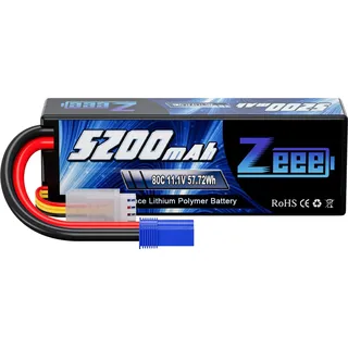 Zeee 3S Lipo Akku 5200mAh 11,1V 80C mit EC5 Stecker Hartschalen RC Akku | RC Batterie für RC Car Boot LKW Hubschrauber Flugzeug Rennmodelle