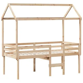 vidaXL Bett Hochbett mit Dach 90x190 cm Massivholz Kiefer beige