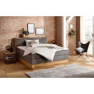 Boxspringbett HOME AFFAIRE "Cavan" Komplettbetten Gr. Microfaser Topper Basic LED-Beleuchtung, Liegefläche B/L: 200 cm x 200 cm, Gewicht bis: 100 kg + 120 kg H3 + H4, 7-Zonen-Tonnentaschen-Federkernmatratze, grau (anthracite) Boxspringbetten ohne Bettkasten Komplettbetten Eiche, inkl. & Topper, verschiedene Härtegrade (auch H4)