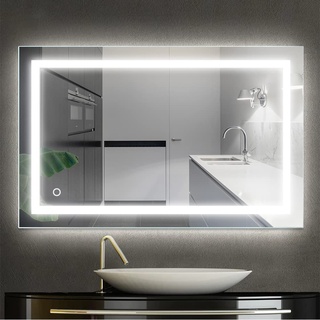 Willonin Badezimmerspiegel, LED, Wandspiegel für Badezimmer, kaltweiß, Touchscreen, Wandhalterung, LED-Beleuchtung, klassisch (50 x 70 cm)