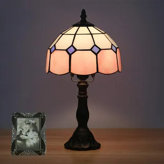 LANMOU Tiffany Tischlampe 8 Zoll Minimalistische Pastoral Stil Nachttischlampe Schlafzimmer Schreibtischlampe Wohnzimmer Bar Lampe,Rosa