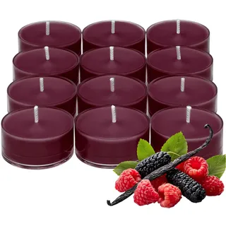 PartyLite Teelichter Kerzen, Tart Schwarze Johannisbeere und Brombeere mit Maulbeerduft, Geschenkset mit 12 Stück, Aromatherapie mit bis zu 4 bis 6 Stunden Brenndauer, ideal für Heimdekoration,