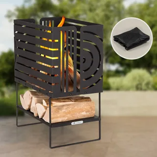 Feuerschale, Outdoor Stahl-feuerkorb Groß Für Den Garten, Balkon & Camping, Tragbare Feuerschale 54 Cm, Robuste Feuerschalen Mit Standfuß, Wetterfeste Feuerschale, Rechteckige Feue - Blumfeldt