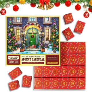 Zankie Adventskalender 2023, Weihnachtspuzzle – Weihnachtsmann bereitet Geschenke vor, 24 Boxen mit 1008 Teilen, Puzzle für Erwachsene und Kinder, Countdown bis Weihnachten, Heimdekoration