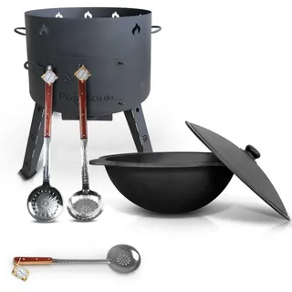 Utschak Feuerofen mit Gusseisen Topf runder Boden mit Deckel (22 L) Kazan KazanoFF, Учаг, Outdoor, Feuerschale, Camping, Kasan, Gulaschkanone Dutch Oven (Set 4)