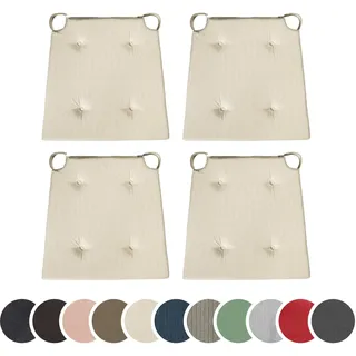 sleepling 4er Set Stuhlkissen, Sitzkissen für Indoor und Outdoor, mit Klettverschluss, 100% Baumwolle, Made in EU, Maße: 42 (vorne) 35 (hinten) x 40 x 5 cm, beige