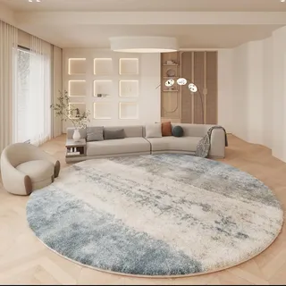RBQIZVW Teppich rund 140 cm Durchmesser, blau weicher & Flauschiger Shaggy Hochflor Wohnteppich für Wohnzimmer, Schlafzimmer, Flur, Kinderzimmer blau Teppich Flur mit Anti-Rutsch Unterseite