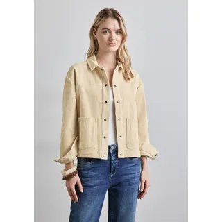 Cordjacke STREET ONE, Damen, Gr. 46, beige (vanilla sky), Web, 98% Baumwolle, 2% Elasthan, unifarben, normal normal, V-Ausschnitt, Bündchen, Jacken, aus Baumwolle mit Stretchanteil