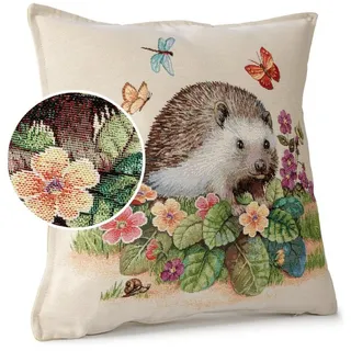 ANRO Dekokissen Jacquard Gobelin Kissenbezug 45x45 cm waschbar Klassik Dekokissenbezug, Vintage mit Füllung mit Reißverschluss Igel Beige beige eckig | 45 cm x 45 cm x 15 cm