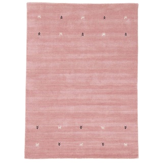 carpetfine Wollteppich Gabbeh Uni Rosa 160x230 cm | Moderner Teppich für Wohn- und Schlafzimmer