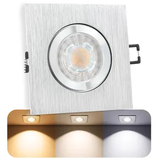 SSC-LUXon QW-2 Einbauspot LED eckig GU10 dimmbar - Spot IP44 für Bad & Außen in Alu gebürstet mit wechselbarem GU10 LED warmweiß 7W dim