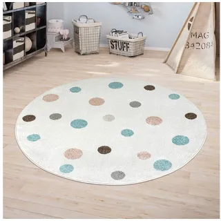 Jimri Kinderteppich DOT ́S Teppiche für Kinderzimmer, Kinderzimmerteppich, Teppich, Rund, Regenbogen weiß Rund | 150 cm x 150 cm