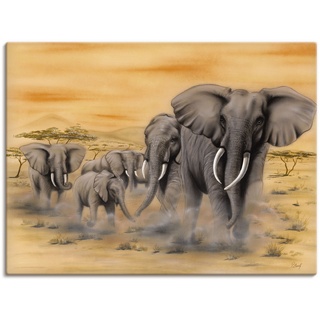 Wandbild ARTLAND "Steppenelefanten" Bilder Gr. B/H: 120 cm x 90 cm, Leinwandbild Elefanten Bilder Querformat, 1 St., orange Kunstdrucke