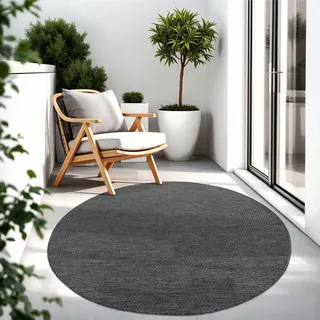 TT Home Teppich Für Outdoor Wetterfest Küchenteppich Balkon Terrasse Unifarbenes Design Modern, Farbe:Anthrazit, Größe:200 cm Rund