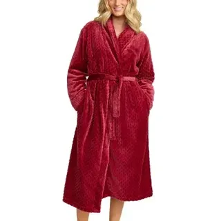 Damella Jaquard Fleece Dressing Gown Rot Polyester Large Damen