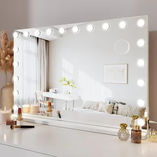 Dripex Hollywood Schminktischspiegel, Schminkspiegel mit 20 Lampen und 3 Farbtemperatur Licht, Kosmetikspiegel mit Touch Steuerung, 90 x 60 cm Weiß, Aufstellung oder Wandmontage