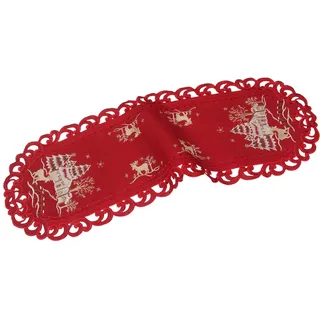 Quinnyshop Hirsch Weihnachts-Tischläufer 45 x 110 cm Oval Leinen Optik, Rot