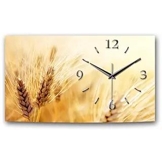 Kreative Feder Designer Wanduhr Landleben Größe 50x30cm gelb - leise Funkuhr in modernem Design (Landleben, leises Funkuhrwerk)
