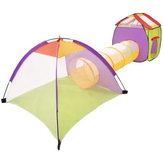 Selonis 3In1 Spielzelt Mit Tunnel Spielplatz Popup Bällebad Keine Balle 120X100x375 Für Kinder, Mehrfarbig