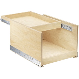 LOVMOR Ausziehbarer Doppel-Schubladen-Organizer, weiche Schrankschubladen, ausziehbar, mit Vollauszugsschiene, ausziehbare Regale für Küchenschränke, 35,6 cm B x 53,3 cm T, hellbraunes Holz