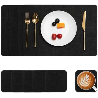luxuskollektion Tischset Abwaschbar Leder Rutschfest Untersetzer 6er Schwarz 6er Set