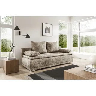 werk2 Schlafsofa WERK2 "Biggi komfortabel & elegant, Schlaffunktion, Bettkasten, Breite 206 cm", braun (beige, braun), B:206cm H:88cm T:91cm, 100% Polyester, Sofas, Schlafsofa, inkl. losen Kissen, Bouclé APHRODITE, Beige-Braun
