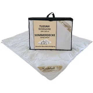 Meivita Naturfaserbettdecke Wildseide Bettdecke extra leichte Sommerdecke, Füllung: 100% Seide, Bezug: 100% Baumwolle, Hergestellt in Deutschland weiß 240 cm x 220 cm