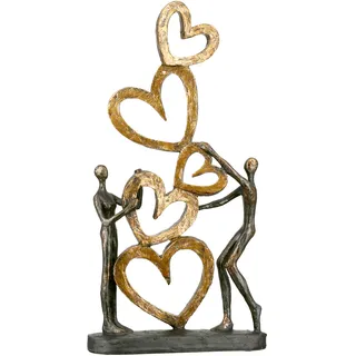 Dekofigur CASABLANCA BY GILDE "Skulptur Herz auf Herz, gold/schwarz" Dekofiguren Gr. B/H/T: 21 cm x 41 cm x 7 cm, goldfarben (goldfarben, schwarz) Deko-Objekte