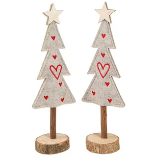 Florists Products Weihnachtsmann Tannenbaum aus Filz Deko Herzen Grau Rot 28cm Set 4 -, 4 Stück grau