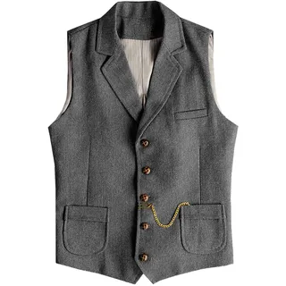 Tuikayoo Herren Western Herringbone Tweed Anzug Weste Wolle Slim Fit WesteWolle - XL