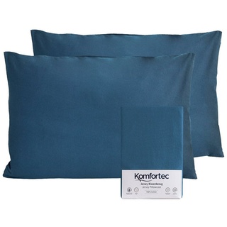 Kissenbezug 100% Baumwolle, 150 g/m2, Komfortec (2 Stück), 40 x 60 cm, Kissenhülle, Superweicher Premium Jersey Kopfkissenbezug blau