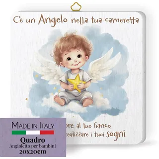 Fratelli Bonella – Bild Engel mit Stern für Kinder – Holzbild 19 x 19 cm mit Geschenkbox – 100 % Made in Italy