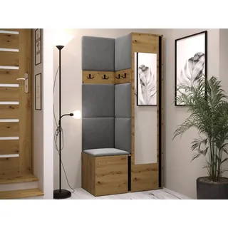 MIRJAN24 Garderoben-Set Orion XXV, (Komplett-Set, Schrank, Kleiderschrank mit Spiegel, Kleiderhaken, 7x Paneel 42x42), Auswahl aus Fronten und Polsterplatten grau