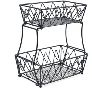 Bdneygtyr Obstkorb Etagere 2 Etagen, Schwarz Eisen Obstschale, Modern Fruit Bowl für Brot, Gemüse- Abnehmbarer Obst Aufbewahrung