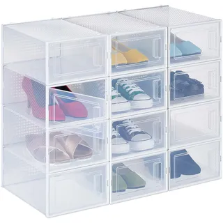 Relaxdays Schuhbox 12er Pack 1-tlg. Transparent/Weiß