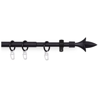 Gardinenstange Stilgarnitur mit Endstücken - 05957, Bestlivings, Ø 16 mm, Wandträger, Metall, Kunststoff, Vorhangstange 120-220cm inkl. Ringe mit Faltlegehaken und Endstücken schwarz