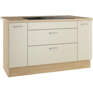KOCHSTATION Kücheninsel KS-Lucy wahlweise mit Induktionskochfeld mit integriertem Dunstabzug, Breite 151 cm, Vollauszüge, wahlweise mit Kochfeld mit Muldenlüfter beige