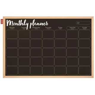 Memobe - Kreidetafel Schwarz - Monatsplaner - in Rahmen aus Holz - Tafel für Wohnung, Küche, Büro, Schule - Wandplaner - Schreibtafel - Organisationstafel Wand - 60x40 cm
