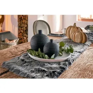Dekoleidenschaft - 2 Vasen 'Noir' aus Zement in schwarz, Kugelform, Kugelvase, Betonvase, Vasenset