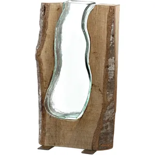 LEONARDO Vase Casolare, Holz und Glas, handgefertigte, rustikale Tischvase in modernem Country-Style, Unikat, Höhe: 36 cm